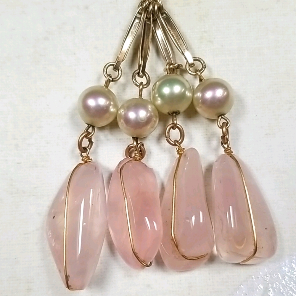 Vintage 12K Gold Filled Pink Quartz Majorca Pearl Necklace - Picture 6 of 11